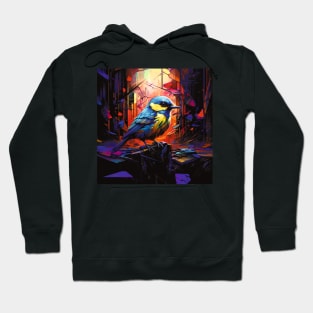 Blue Tit in a Dystopian Cityscape Hoodie